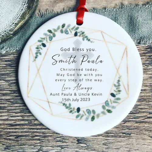 Miniatura 21 de Recuerdos personalizados de adorno de Navidad para bebé, regalos de bebé que llegan, adornos de cerámica para árbol de Navidad, adornos de primera