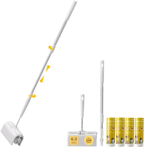 Rodillo de pelusa de superficie grande con mango largo extensible a prueba de polvo, 6.3 pulgadas más ancho, 240 hojas, trapeador adhesivo de mango