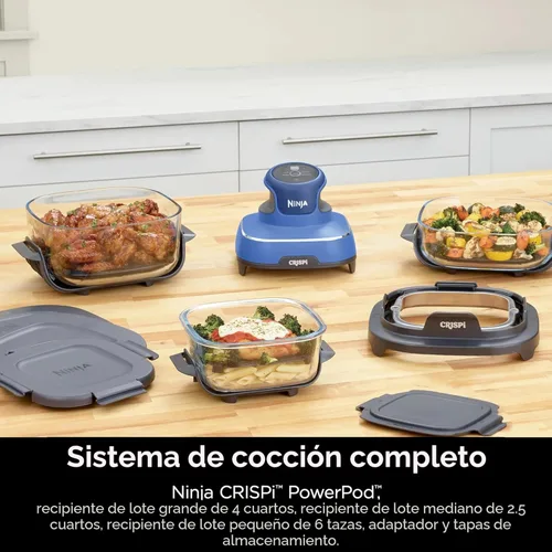 Miniatura 3 de Ninja Crispi Sistema de Freidora de Aire de Vidrio Portátil 5 en 1, 1500W, 6 Tazas, Contenedores TempWare de 4 Cuartos y 2.5 Cuartos con Tapas, Apto