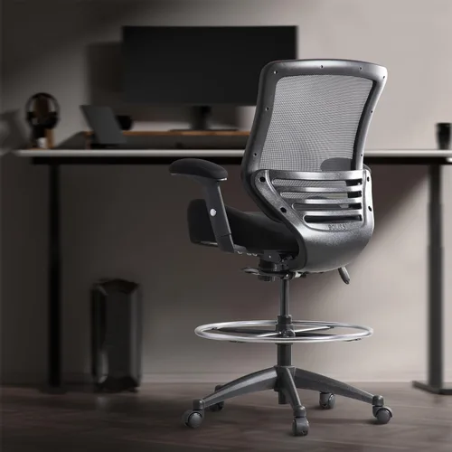 Miniatura 5 de BOLISS Silla de dibujo ergonómica de malla de respaldo medio de 400 libras para escritorio de pie, oficina, silla ancha con soporte lumbar Negro