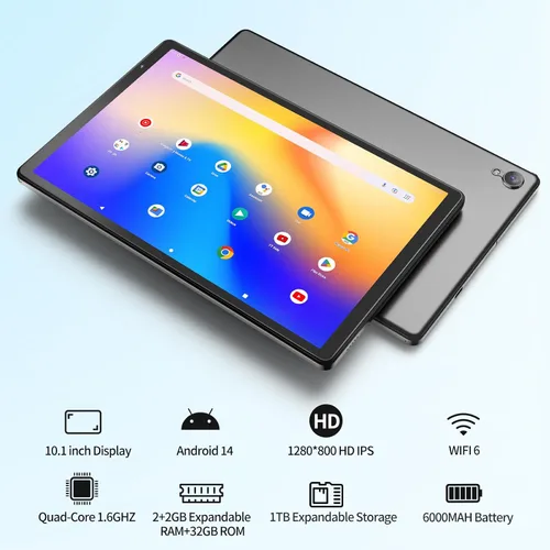 Miniatura 2 de Tablet Android de 10 pulgadas, 32 GB de almacenamiento, cuatro núcleos, pantalla HD IPS, cámara dual, WiFi, Bluetooth, tabletas con batería de 6000