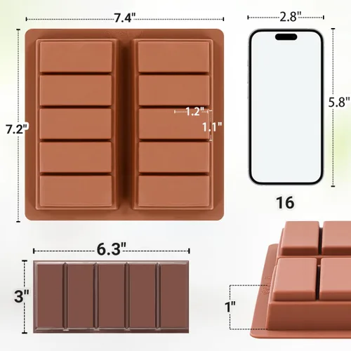 Miniatura 3 de FUNBAKY Dubai Molde de silicona para barra de chocolate, cavidades de 1 pulgada de profundidad, molde grande y grueso, ideal para rellenar chocolate