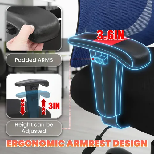 Miniatura 4 de BestOffice Silla de oficina grande y alta, silla de escritorio de 400 libras, silla de computadora de malla con soporte lumbar, asiento ancho