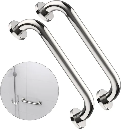 Paquete de 2 barras de regadera de 16 pulgadas - Diámetro de 1.25", mango de barra de regadera de baño de acero inoxidable cromado ZUEXT, barra de