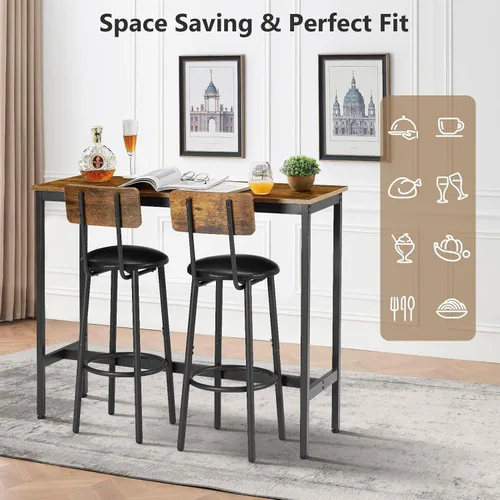 Miniatura 9 de Juego de mesa de comedor de 3 piezas para 2, mesa de bar moderna y sillas para cocina de espacio pequeño, juego de comedor rectangular de madera