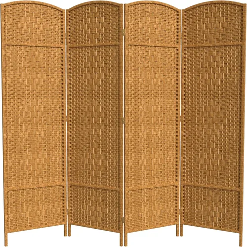 Miniatura 33 de Divisor de ambiente resistente de 6 pies, pantalla de privacidad plegable de fibra de ratán con patrón de diamante, Madera, Mocha oscuro