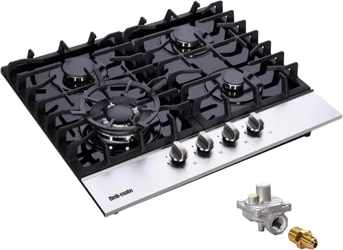 DM4188-01 - Cocina de gas de doble combustible de 24 pulgadas, estufa convertible de 5 quemadores GLP/NG con superficie de vidrio templado
