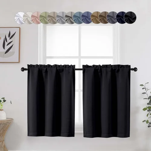 Miniatura 70 de Aqua Cafe - Juego de 2 paneles de cortinas opacas de 24 pulgadas de largo, con aislamiento térmico suave y sólido, para ventanas de baño, sótano