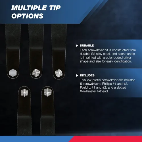Miniatura 3 de NEIKO 01323A Juego de destornilladores de perfil ultra bajo 5 piezas Acero S2 Phillips, Pozidriv y ranurado