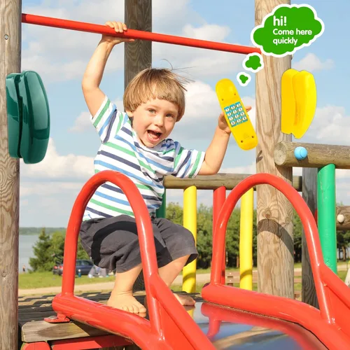 Miniatura 3 de Swingset - Juego de 2 teléfonos de plástico con llave numérica para niños, patio de recreo, accesorios para casa de árbol (amarillo, verde)