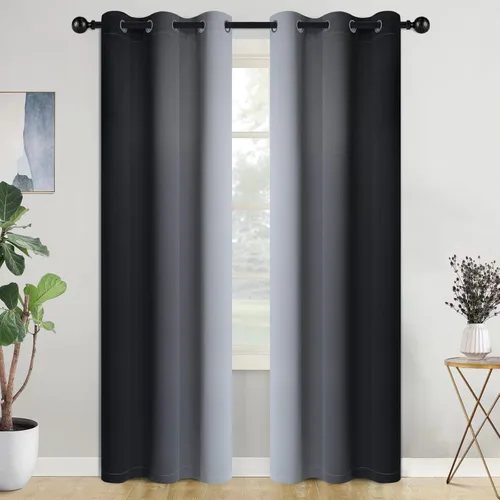 Miniatura 18 de COSVIYA Cortinas 100% Opacas Azul Degradado con Lazos Ajustables para Cocina Aislamiento Térmico Oscurecimiento de Habitación Cenefa con Bolsillo