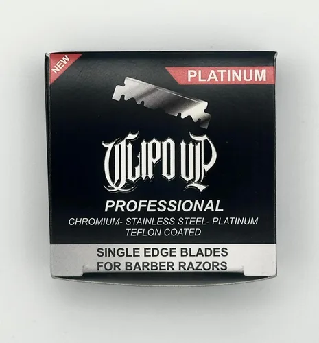 Cuchillas de afeitar profesionales de filo único platino, paquete de 100, acero inoxidable al cromo, recubierto de teflón CLIPD UP