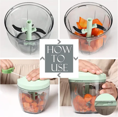 Miniatura 6 de Ourokhome Molinillo de ajo, picador de cebolla, procesador manual 2 en 1, portátil y rápido, con cuerda, para verduras, jengibre, frutas, frutos