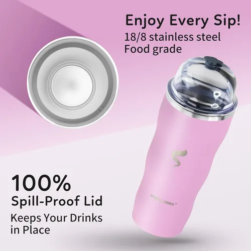 Miniatura 2 de Vaso aislado de 20 onzas con popote y tapa, taza de café de acero inoxidable, taza de viaje al vacío de doble pared, vaso de café helado a prueba