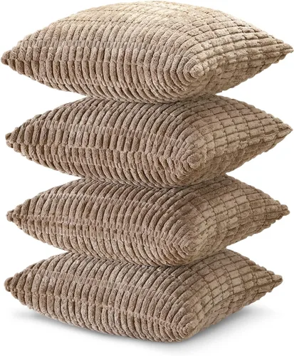 Miniatura 2 de OTOSTAR Juego de 4 fundas de almohada decorativas de pana suave de 12 x 20 pulgadas, fundas de almohada lumbares a rayas para decoración bohemia
