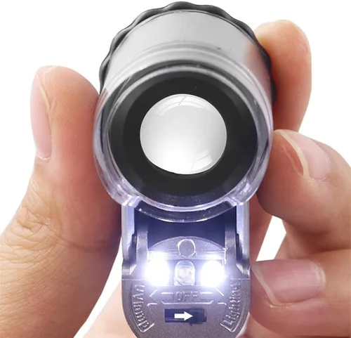 Miniatura 7 de Lupa de joyería de bolsillo 50X mini lupa de joyería con luz LED UV, lupa portátil para ojos, lupa de moneda, microscopio de mano para joyería