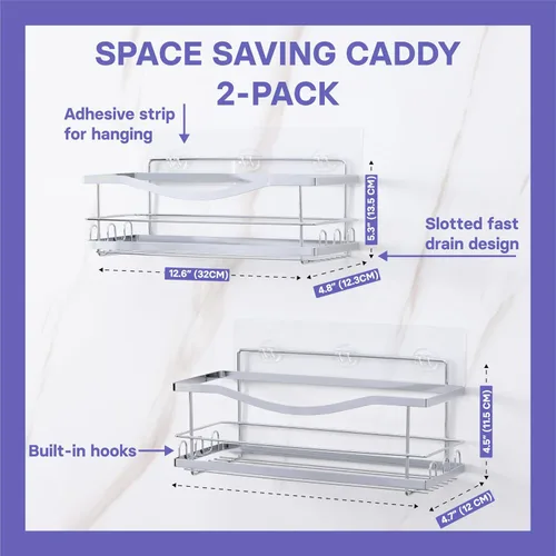Miniatura 6 de KINCMAX Organizadores de Ducha de Hierro - Estantes de Baño Autoadhesivos para Duchas - Estante Organizador de Champú para Pared - Organizador