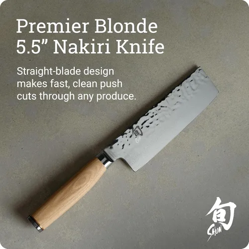 Miniatura 2 de Cuchillo Shun Premier Blonde de 14 cm Nakiri, Cuchillo de verduras japonés artesanal, núcleo VG-MAX con revestimiento de acero inoxidable Rubio