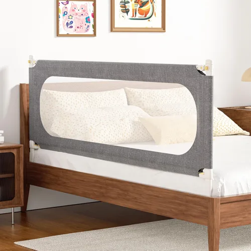 Miniatura 8 de Rieles de cama de 3 piezas tamaño Queen para niños pequeños, con barra para cabecero - Rieles de seguridad ajustables en altura para cama