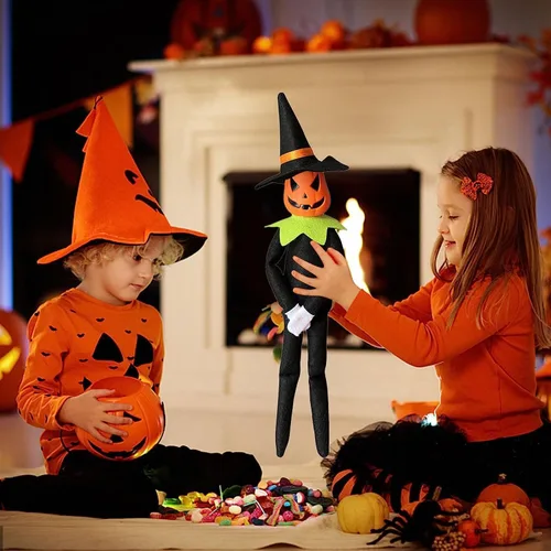 Miniatura 2 de DANONI Juguete de calabaza elfo de Halloween de 14 pulgadas, hecho a mano, relleno de calabaza de Halloween, elfo, adorno para vacaciones, mesa