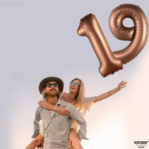 Miniatura 7 de Katchon Globos gigantes de papel de aluminio con el número 19 de color marrón de 40 pulgadas Decoraciones de cumpleaños 19