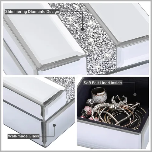 Miniatura 5 de Timetrace Caja pequeña de cristal de diamante plateado, joyero de cristal, caja decorativa, caja de recuerdos, organizador de joyas, organizador