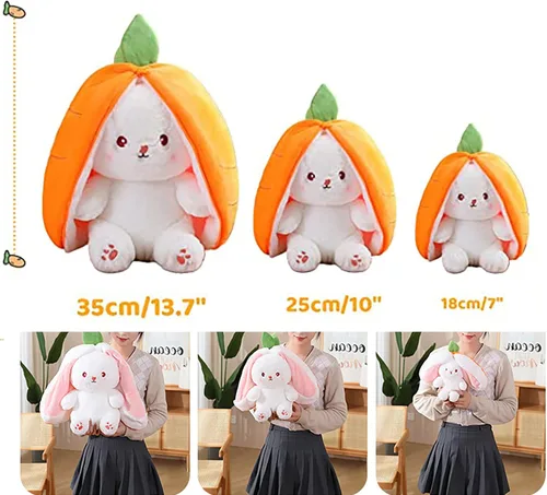 Miniatura 4 de 2 almohadas de peluche: conejo reversible de zanahoria y fresa con cremallera, peluche de conejo de Pascua – Lindo regalo de cumpleaños para niños
