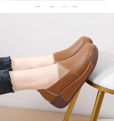 Miniatura 4 de Mocasines de plataforma con punta redonda para mujer, cómodos mocasines de piel auténtica con corte casual