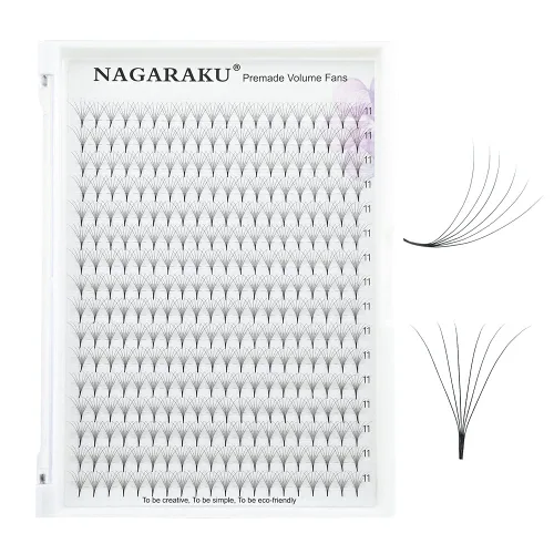 Miniatura 127 de NAGARAKU Wet Camellia - Extensión de pestañas, pestañas individuales, 3 abanicos de longitud múltiple, color negro mate natural, prepegadas
