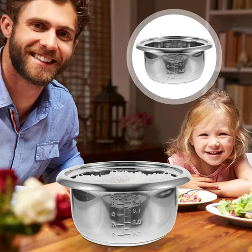 Miniatura 3 de BESTonZON 3L 500W Plata Acero Inoxidable Olla Arrocera Interior Olla De Reemplazo De Revestimiento Antiadherente Arroz Cocción Contenedor De Arroz