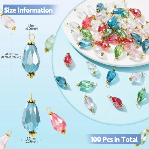 Miniatura 2 de Ipotkitt 100 dijes de cristal colorido con forma de lágrima de cristal facetado para hacer aretes, collares, joyas