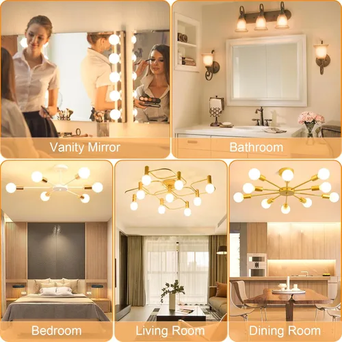 Miniatura 7 de 12 unidades de bombillas de tocador para baño, bombilla LED redonda de base E26, 2700 K, blanco cálido, 60 W de equivalencia, G25, bombilla