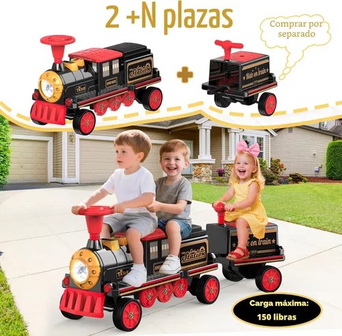 Miniatura 2 de ANPABO - Tren de montar de 2 plazas sin pista, coche eléctrico de 12 V para niños con asiento de altura ajustable, almacenamiento extra, faro, Rojo