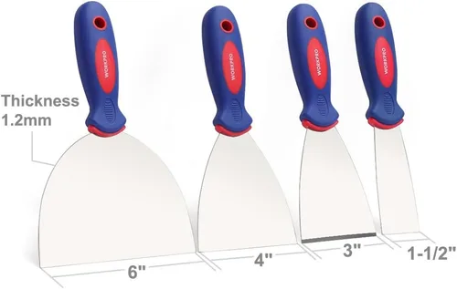 Miniatura 2 de WORKPRO Juego de cuchillos de masilla de 4 piezas, hecho de acero inoxidable, perfecto para paneles de yeso, cinta, raspado de pintura, 1.5", 3