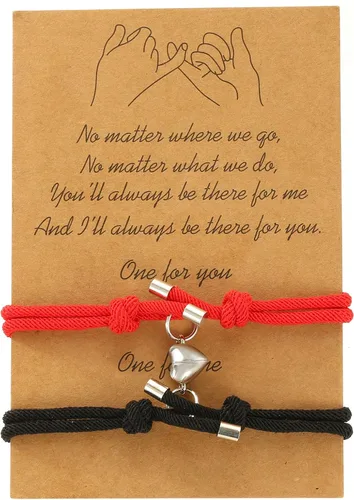 Miniatura 7 de GIEIWIW Pinky Promise Distance Matching Bracelets Friendship Couple Magnetic Bracelet Adjustable Cord Heart Bracelet For Graduation Valentine's Day