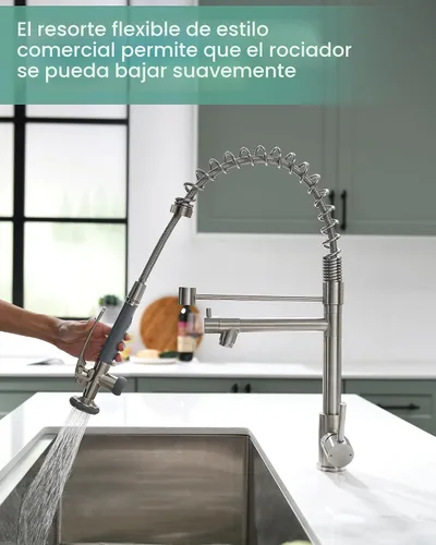 Miniatura 5 de Fapully - Grifo de fregadero de cocina comercial extraíble con espray níquel cepillado