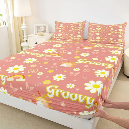 Miniatura 6 de Erosebridal Groovy - Sábana bajera ajustable de flores, tamaño individual, de los años 70S, 80S, 90S, 90S, vintage, floral, para niñas, mujeres