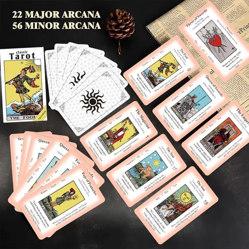 Miniatura 8 de Tarjetas de tarot clásicas para principiantes con significados, juego de 78 cartas para aprender y adivinar (blanco)