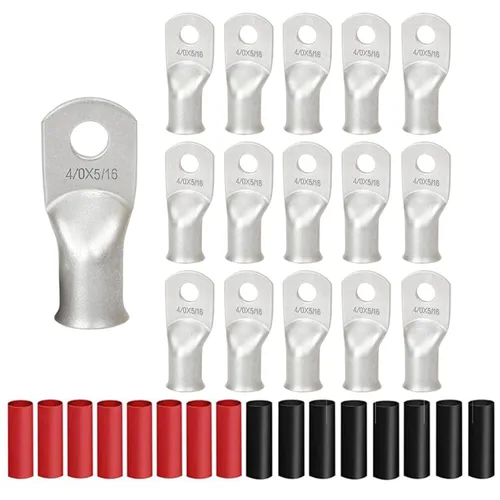 Miniatura 12 de 8 piezas de terminales de cable de cobre estañado de servicio pesado 1/0 AWG con espárrago de 3/8" y 8 piezas de terminales 1/0 AWG con espárrago