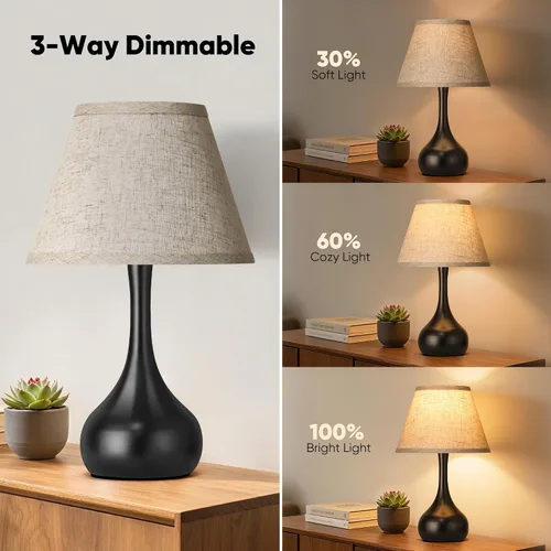 Miniatura 3 de Lámpara de mesa táctil para dormitorio, 1 paquete, lámpara de noche regulable de 3 vías para mesita de noche, lámpara de escritorio de metal