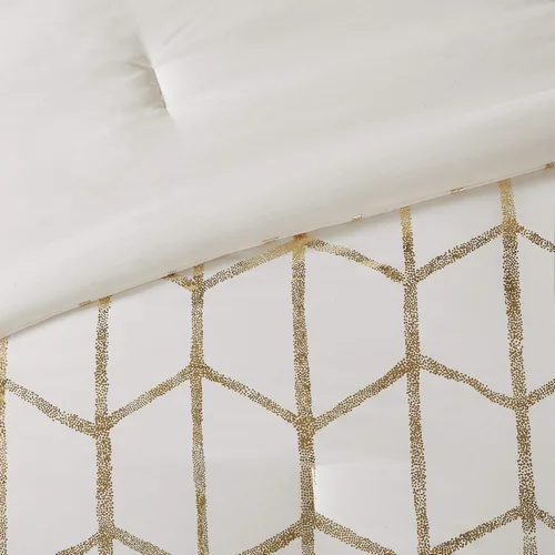 Miniatura 12 de Intelligent Design Raina King/Cal King - Juego de edredón de microfibra suave, juego de cama geométrico metálico moderno, 5 piezas de ropa de cama