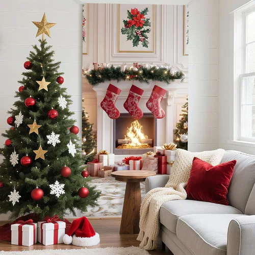 Miniatura 7 de Cubierta de Puerta de Navidad Papá Noel Muñeco de Nieve Árbol de Navidad Corona Pancarta Decoración de Vacaciones de Invierno para Puerta Principal