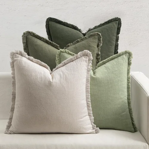 Miniatura 9 de MIULEE Juego de 4 fundas de almohada decorativas de lino neutro con flecos, fundas de almohada modernas y rústicas para cama, sofá, sala de estar