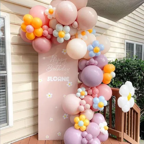 Miniatura 4 de Kit de arco de globos pastel, guirnalda de arco de globos de margaritas con globos de látex de arco iris rosa macarrón, azul, morado, amarillo