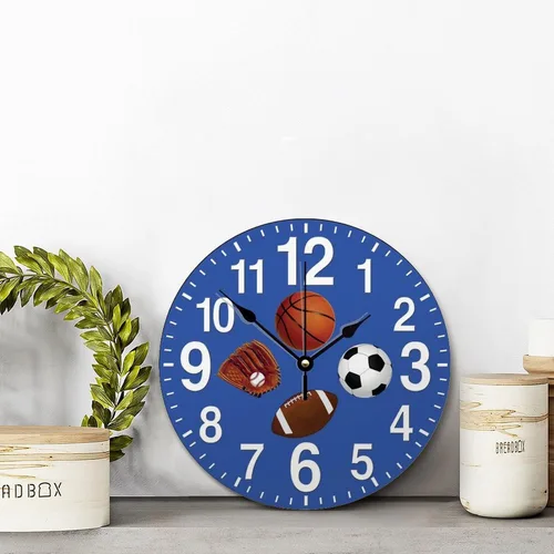 Miniatura 4 de ArogGeld Reloj de pared deportivo para niños, 10 pulgadas, redondo, de madera, vintage, funciona con pilas, grande, silencioso, personalizado