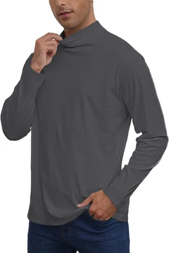 Miniatura 2 de Camisetas casuales de cuello alto falso para hombre, manga larga, térmicas, elásticas, básicas, ligeras, camisetas