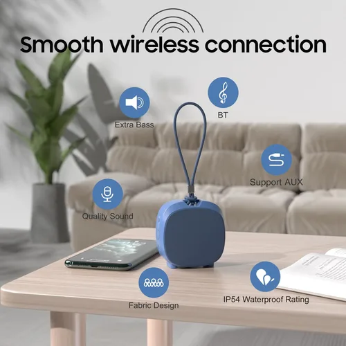 Miniatura 8 de PEICHENG Altavoz, pequeño altavoz portátil Bluetooth inalámbrico IPX5 impermeable para ducha, sonido estéreo fuerte, graves profundos, Azul