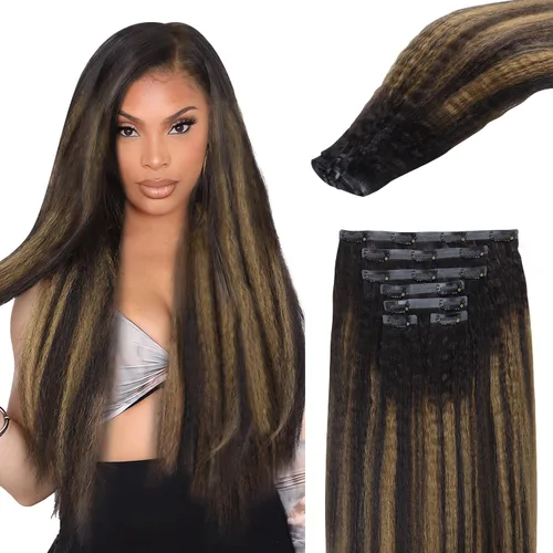 Miniatura 32 de Lashey - Extensiones de cabello con clip sin costuras, de cabello humano real, 7 unidades, 110 g, 14 pulgadas, color negro natural, lacio