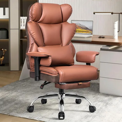 Miniatura 13 de BESTFAIR Silla de oficina grande y alta, silla ejecutiva de respaldo alto con reposapiés y soporte lumbar para personas pesadas, brazos ajustables