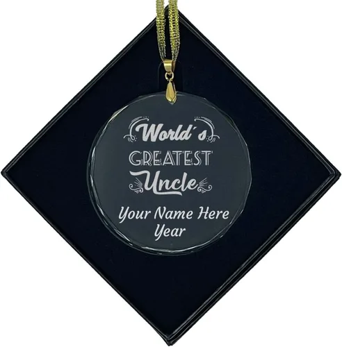 Miniatura 8 de LaserGram Adorno de Navidad de vidrio personalizado, el tío más grande del mundo, idea de regalo personalizada grabada con láser (forma de diamante)